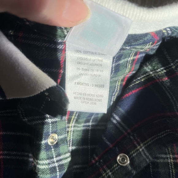 Vintage 90s Baby Navy plaid flannel one piece bodysuit w/ collar by Little Me - Picture 7 of 11